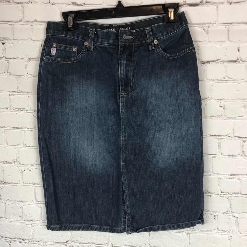 GUESS Vintage Denim Jean Pencil Front Slit Skirt